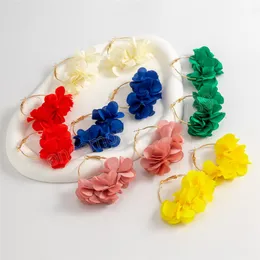 Fashion Fabric Rose Flower Pendant Hoop Earrings For Women Colorful Earrings Party Jewelry Y2K Accessories Bijoux