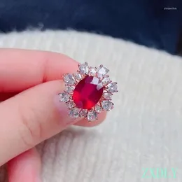 클러스터 링 2023 Fine Jewelry S925 스털링 실버 자연 루비 링 지원 테스트 8x10 mm 크기의 보석 고귀한 캐릭터 좋은 선물