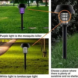 2 unidades de lâmpadas solares para matar mosquitos, iluminação para matar mosquitos, lâmpada de dupla finalidade, lâmpada solar à prova d'água led, para quintal de vila comunitária, casa