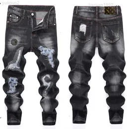 2023Мужская одежда Desinger, роскошная модная джинсовая версия, длинные прямые, обычные, современные, с буквенными нашивками, рваные для высококачественных мужских брюк с дырками, джинсы 29-38