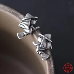 Studörhängen mkendn Real 925 Sterling Silver Creative Retro Witch Earring Trendy Street Punk Style Ear Pin For Men Women Fine Jewelry