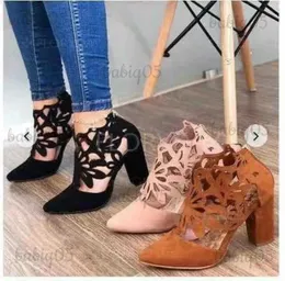 Sapatos de vestido Maogu Preto Clássico Retro Sandálias Apontadas Toe Grosso Salto Alto Mulheres Sandália Verão Oco Out Bombas Sapatos Feminino Primavera 2023 Novo T231125