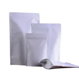 Top Stand Up White Kraft Paper Bag Aluminum Foil Packaging Pouch Food Tea Snack Smell Proof Resealable Bags