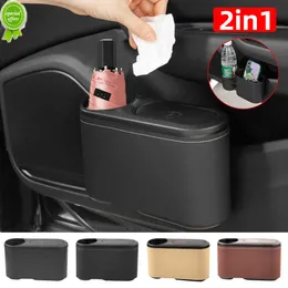 Mini pattumiera per auto multifunzione 2 in 1 con coperchio e portabicchieri Organizzatore universale per seggiolino auto per telefono cellulare può riporre l'ombrello