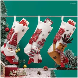 Dekoracje świąteczne duże pończochy Christma Torba prezentowa Ozdoba drzewa Noel Candy Natal Wiselants Wesołych Dekoratu 49x22cm Drop dh7wn