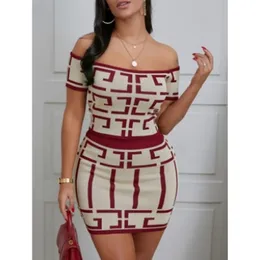 Women Dress Sexy Geometric Print Casual Two-Piece Skirt Suit For women Female Ready To Ship