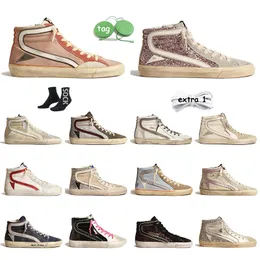 Casual Shoes Italy Slide Gooses Nya skor Mid High-Top Sneakers släpper kvinnliga märken skor designer sko stjärna mode mode rosa-guld glitter klassisk leopard utomhussko