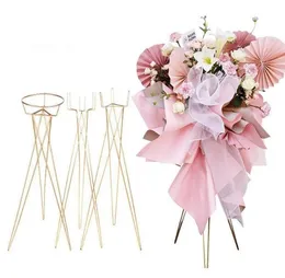 Wedding Party Luxury Gold Flower Basket Stand Road Guide Tripod Flower Stand Balloon Shelf Home Decoration Props