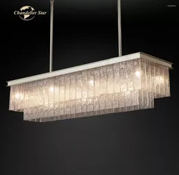 Żyrandole glace prostokątny nowoczesny mosiężny chromowany metalowy metalowy sufit Lekkie lampy sypialni lampy jadalni Lampy Luminaire