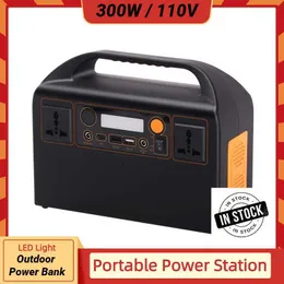 110V 300W LED Light Portable Power Station Li-ion Battery Solar Generator Outdoor Power Bank for Camping Multiple Outputs 3 Ways