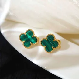 Luxury Classic 4/Four Leaf Clover Charm Live broadcast of Natural Malachite Earrings S Pure Silver High Quality Fashion Commuter