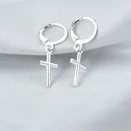 Dangle Earrings Simple Silver Color Small Cross Drop For Women Men Punk Ear Piercing Jewelry Metal Earings Pendientes Mujer Moda