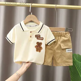 Clothing Sets Summer baby boy clothing sets fashion bear embroidered short sleeve t-shirt+shorts kids 2pcs suit 1-5y girl kids sports set