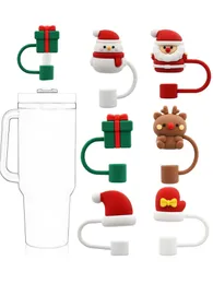 شربات أخرى Leeseph 6pcs Christmas Straw Cover Silicone Topper متوافق مع طرف البهلوان 8 مم يغطي هدية لطيفة 231124