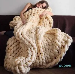 Одеяла массивное одеяло из мериносовой шерсти, толстое вязаное одеяло из большой пряжи, зимнее теплое одеяло, диван-кровать