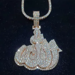 Hip Hop 925 Srebrny srebrny 18 -karatowy złoto Pełny Pave VVS Moissanite Diamond Iced Out Allah wisiorek