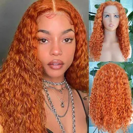 Orange gelocktes Synthetik für Frauen, Afro-Spitzenfront mit Mittelteil, Cosplay, tägliches Haar