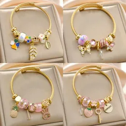 Pulseira elegante e romântica rosa ouro aço inoxidável borboleta amor coração cor pulseira para mulheres produção de jóias diy
