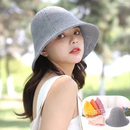 Geniş Memlu Şapkalar Moda düz renkli örme güneş şapka kadınlar kızlar yaz nefes alabilen katlanır koruma açık seyahat rahat başlıklar