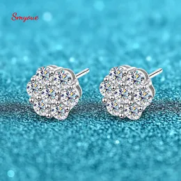 스터드 SMYOUE 3mm Full Studs Earring for Women 7 Stones Sparkling Flower Wedding Jewelry S925 Sterling Silver Earring GRA 230425