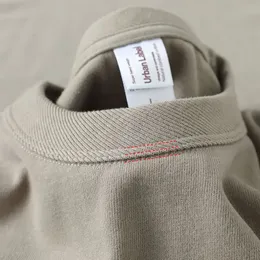 Erkek Hoodies Sweatshirts 2023 Yaz Japon ağır pamuklu tişört düz renkli yumuşak fırçalanmış yuvarlak boyun kalın kısa süreli khaki 231124