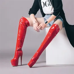 Buty seksowne buty na uda dla kobiet platforma fetysz striptizer taniec buty zimowe lady obcasy nad kolanem czerwony biały czarny 231124