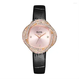 Wristwatches Oliya Fashion Leisure Ladies Watch Ultra-thin Belt Flower-shaped Surround Diamond Circle Multi-color Quartz Women's