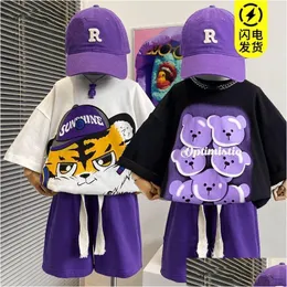 Dancewear Dancewear 2023 Sommer Jungen Kleidung Sets Kurzarm Sweatshirt Hosen 2 stücke Kinder Kleidung Kinder Outfits Teenager 4 6 8 10 1 Dhk9Z