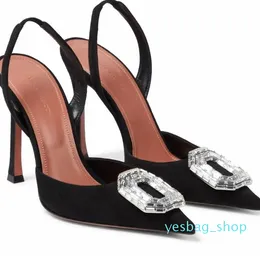 Eleganti sandali Aminas Camelia Scarpe da donna Slingback in raso con fibbia in cristallo impreziosita da cristalli