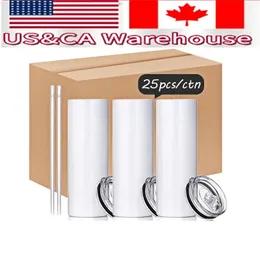 USA CA Magazzino 20oz Bicchieri per sublimazione Vuoti Tazze in acciaio inossidabile Tazze affusolate sottovuoto per auto caffè 0425