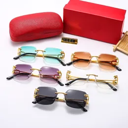 Neue Herren-Designer-Brille, Sonnenbrillenrahmen, C, randlos, quadratisch, Metallbügel, Linsenmaterial, für Herren und Damen, lässig, übergroße Sonnenbrille, Federscharnier mit Boxfarben, Brillen