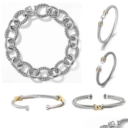 Bangle Dy Bracelet Designer Bracelets Fashion Jewelry For Women Men Gold Sier Pearl Head Cross Open Cuff Man Party Christmas Drop Del Dht5R