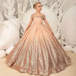 2023 Flower Girl Dresses For Wedding Sequined Off Shoulder Big