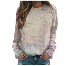 Camisetas de mujer Casual estampado de moda manga larga cuello redondo pulóver blusa superior suéter Simple y lindo 2023
