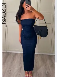 Two Piece Dress Nlzgmsj Sexy Strapless Backless Zipper Split Party Blue Denim Female Long for Women Clothes Summer Evening es 230425