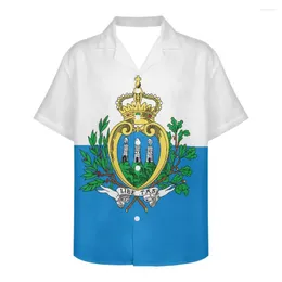 Mäns avslappnade skjortor San Marino flaggdesignmönster sommar vintage mode kort ärm Hawaii för män camisa maskulina semesterfest