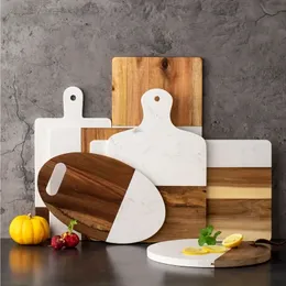 1pc Oval Marble Spelling Acacia Wood Chopping Board Creative Western Food Flat Plate Sa Dinner Plate Steak Plate Acacia Wood Chopping Board