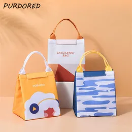 Ice Packs/Isothermic Bags Purdored 1 PC New Lunch Bag For Women Cooler Bento Box Bag Picnic Travel Thermal Organizer Isolated Waterproof Lunch Box Pouch J230425