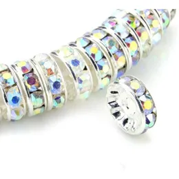 Tsunshine 100 pezzi di perline di cristallo distanziatore Rondelle perline di cristallo placcato argento strass ceco sciolto per creazione di gioielli braccialetti fai da te Dhnpm