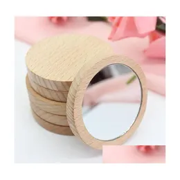 Miroirs en bois petit miroir rond poche portable en bois mini maquillage fête faveur cadeau logo personnalisé livraison directe maison jardin décor Dhust