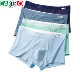 Underpants Cartelo Men's Ice Silk Boxing Shoes Antibacteriano Respirável Cueca Brilhante Cinto Verão Sh 231124