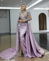 Stylish Lavender Mermaid Prom Dresses Crystals Pärlade delade festklänningar En axel skräddarsydd aftonklänning plus storlek