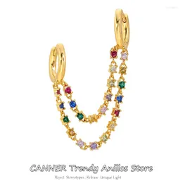 후프 귀걸이 Canner 1PC 925 스털링 실버 금색 화려한 지르콘 이중 체인 이어링 패션 서클 Huggies Jewelry Aretes