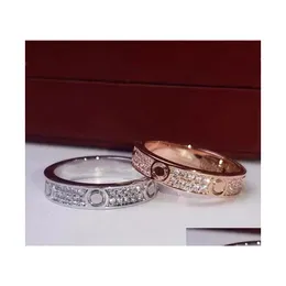 Anéis de banda FL CZ Diamond Diamond Love Ring Titanium Steel Sier Men and Women Gold For Lovers Casal Jewelry Gift Drop Deliver