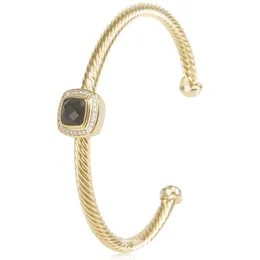 Dy designer 18k guldpläterad smycken vriden pärla flera rader diamant charm klassisk armband tjocklek 5 mm rund öppen armband för kvinnor som en alla hjärtans gåva