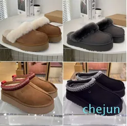 Pantoufles à plateforme pour femmes, chaussures en laine, fourrure de mouton, cuir véritable, marque classique décontractée, curseur d'extérieur, mode marée