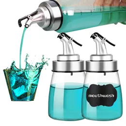Toothbrush Holders Glass Mouthwash Dispenser Bathroom Clear Refillable Mouth Wash Bottle with Pour Spout S Cone Round Bottles 180ML 230425