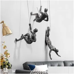 Oggetti decorativi Figurine Creative Arrampicata su roccia Uomini Scpture Decorazioni da appendere a parete Statua in resina Figurine Artigianato Arredamento per la casa Othgv