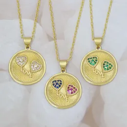Chains Multicolor Hearts Engraved Coin Necklace Gold Colour CZ Love Textured Medallion Disc Jewelry Collier Pieces De Monaie