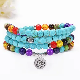 Pendant Necklaces Turquoise Natural Stone Necklace Multi-layer Colorful Yoga Om Tree Of Life Lotus For Women Men Jewelry GiftPendant